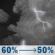 Tonight: A chance of showers and thunderstorms before 7pm, then showers and thunderstorms likely between 7pm and 10pm, then a chance of showers and thunderstorms. Mostly cloudy, with a low around 69. North northeast wind 5 to 10 mph. Chance of precipitation is 60%. New rainfall amounts between a tenth and quarter of an inch possible. Tonight: Chance Showers And Thunderstorms